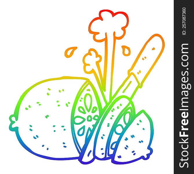rainbow gradient line drawing of a cartoon sliced lemon
