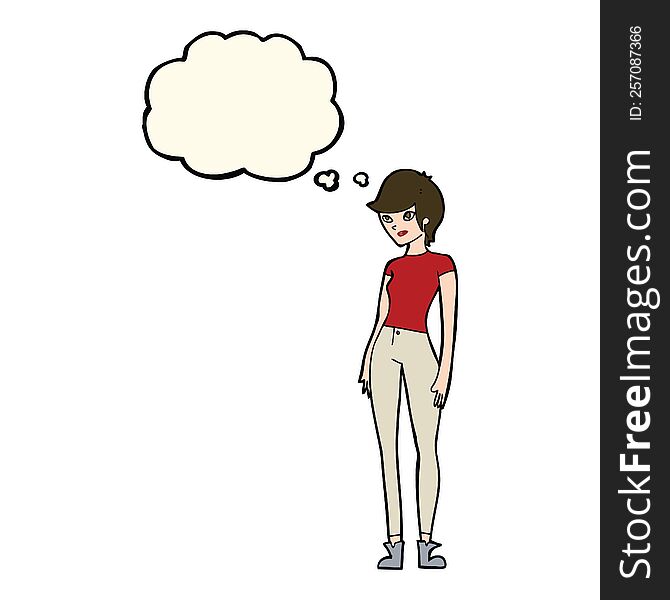 cartoon modern attractive woman with thought bubble