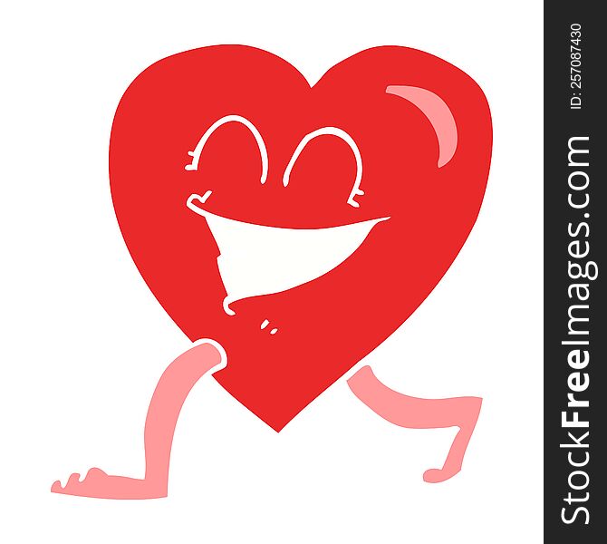 Flat Color Illustration Of A Cartoon Walking Heart