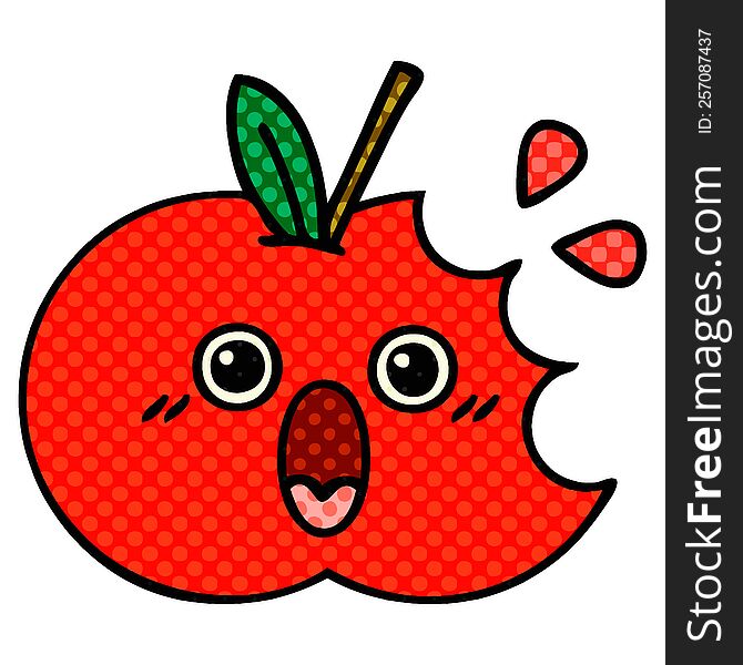 Comic Book Style Cartoon Red Apple