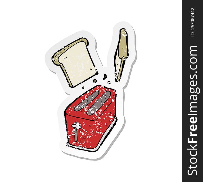 retro distressed sticker of a cartoon toaster spitting out bread