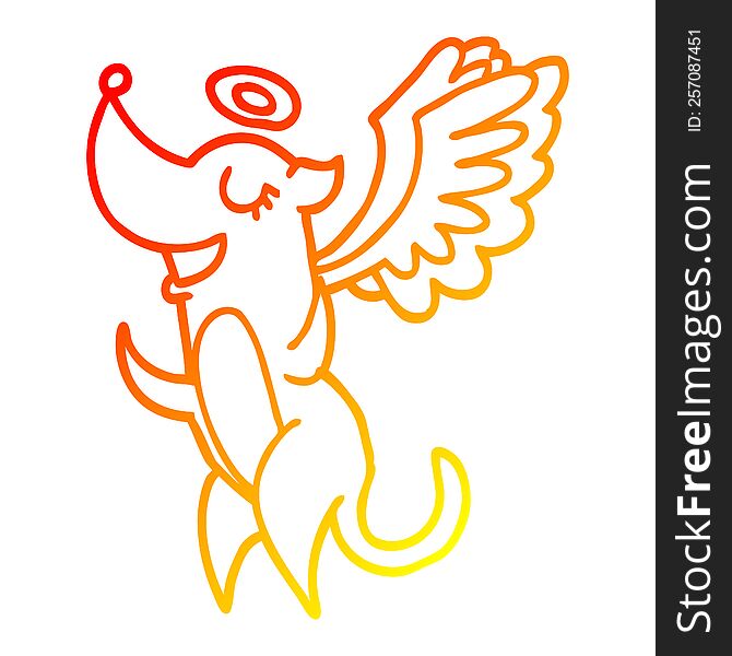 warm gradient line drawing of a cartoon angel dog