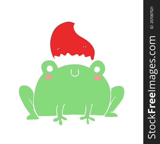 cute flat color style cartoon christmas frog
