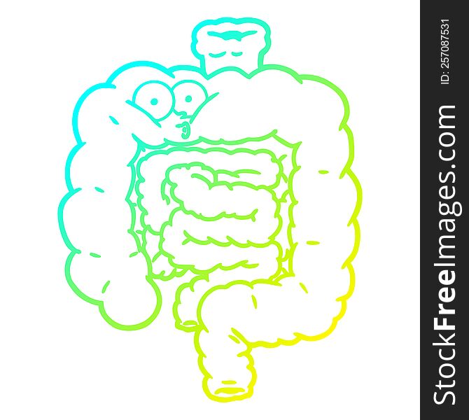 cold gradient line drawing of a cartoon surprised intestines