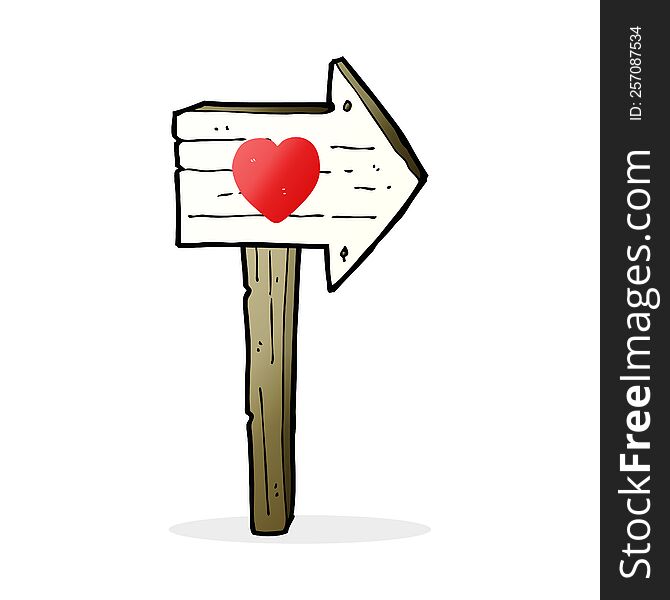 cartoon love heart sign post