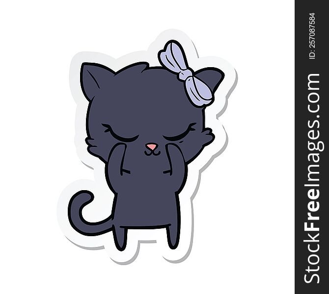 Sticker Of A Cute Cartoon Cat With Bow