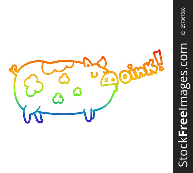 Rainbow Gradient Line Drawing Cartoon Oinking Pig