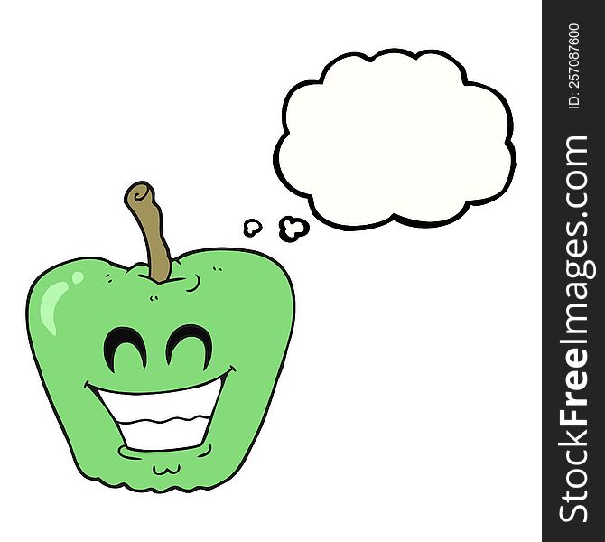freehand drawn thought bubble cartoon grinning apple
