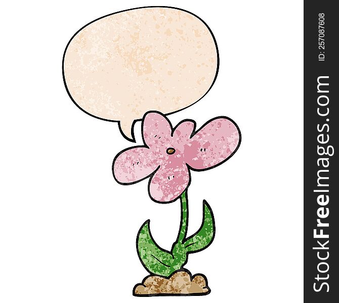 Cartoon Flower And Speech Bubble In Retro Texture Style