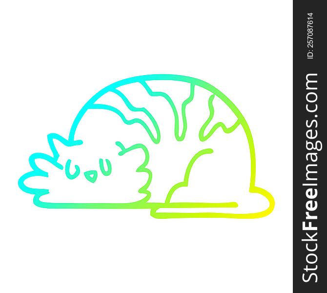cold gradient line drawing of a cartoon sleepy cat