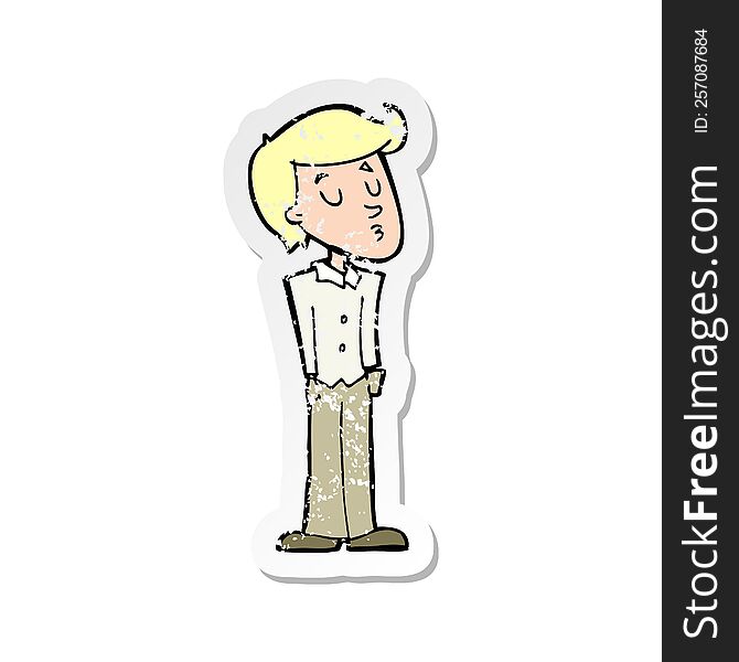 Retro Distressed Sticker Of A Cartoon Calm Man
