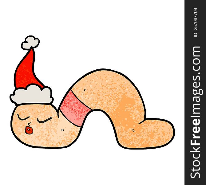 Textured Cartoon Of A Worm Wearing Santa Hat