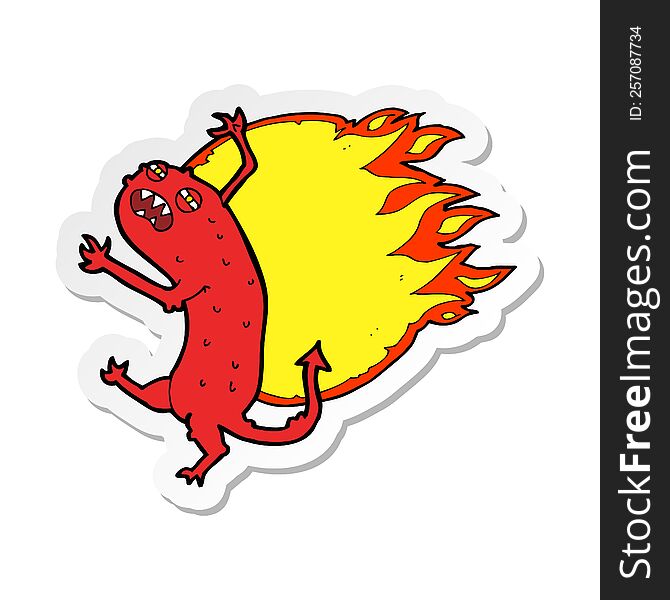 sticker of a cartoon monster on fire