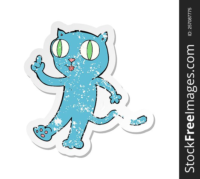 Retro Distressed Sticker Of A Cartoon  Cat With Idea