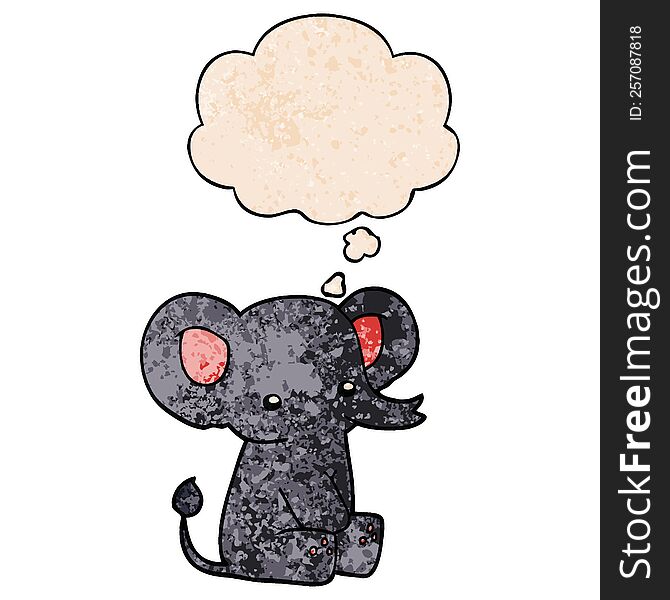 Cartoon Elephant And Thought Bubble In Grunge Texture Pattern Style