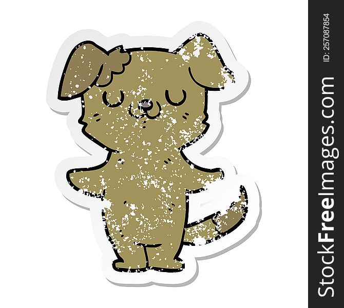 distressed sticker of a cartoon puppy