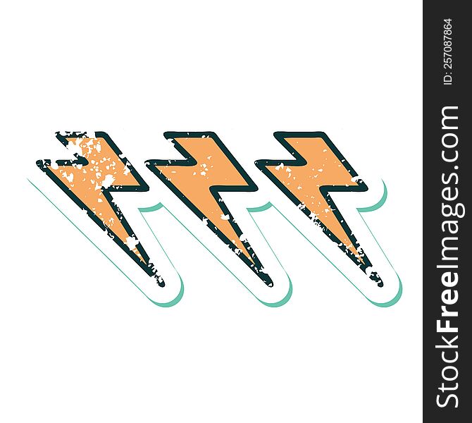 Distressed Sticker Tattoo Style Icon Of Lightning  Bolts