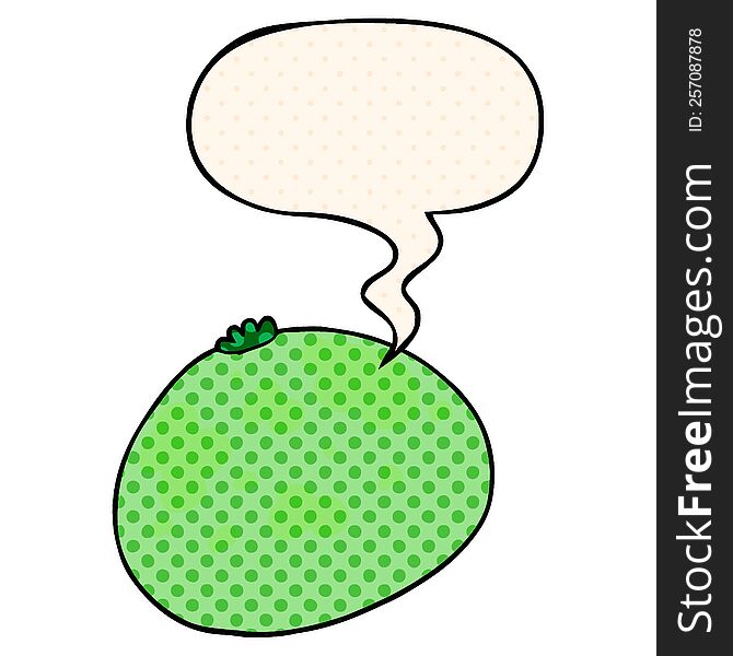 cartoon squash with speech bubble in comic book style