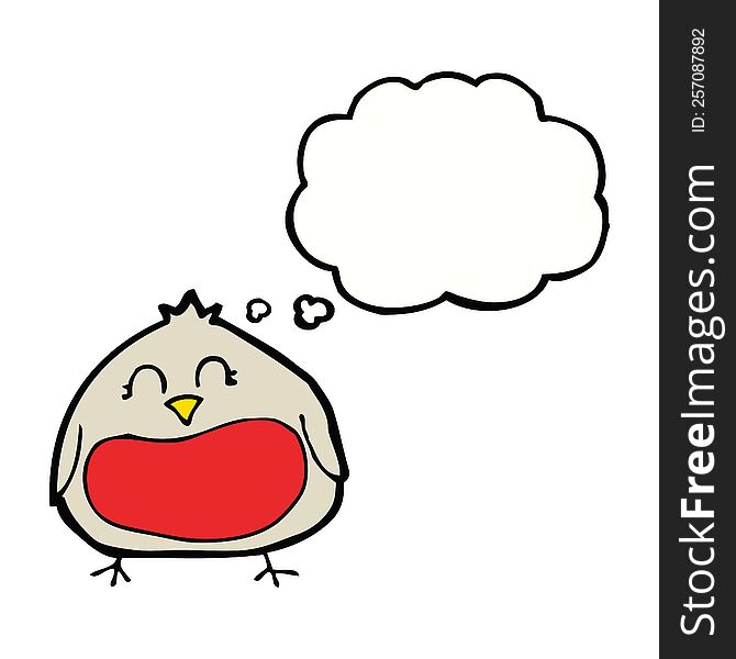 Funny Cartoon Christmas Robin With Thought Bubble