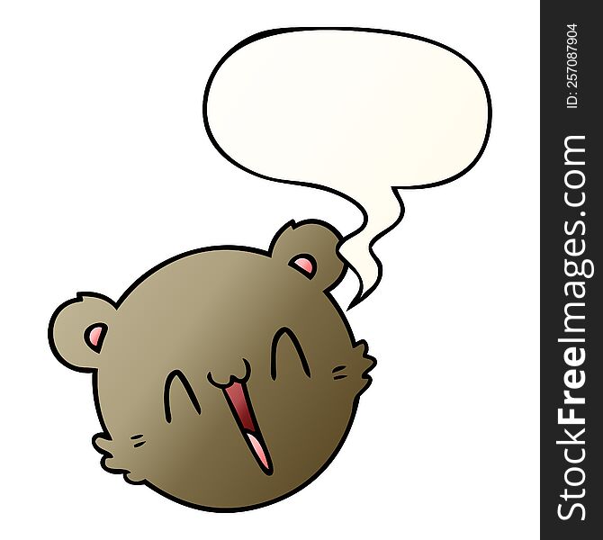 cute cartoon teddy bear face and speech bubble in smooth gradient style