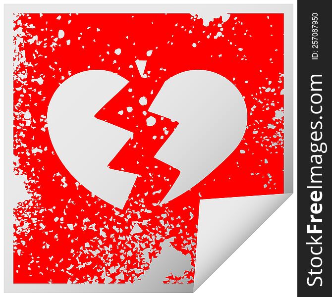 Distressed Square Peeling Sticker Symbol Broken Heart