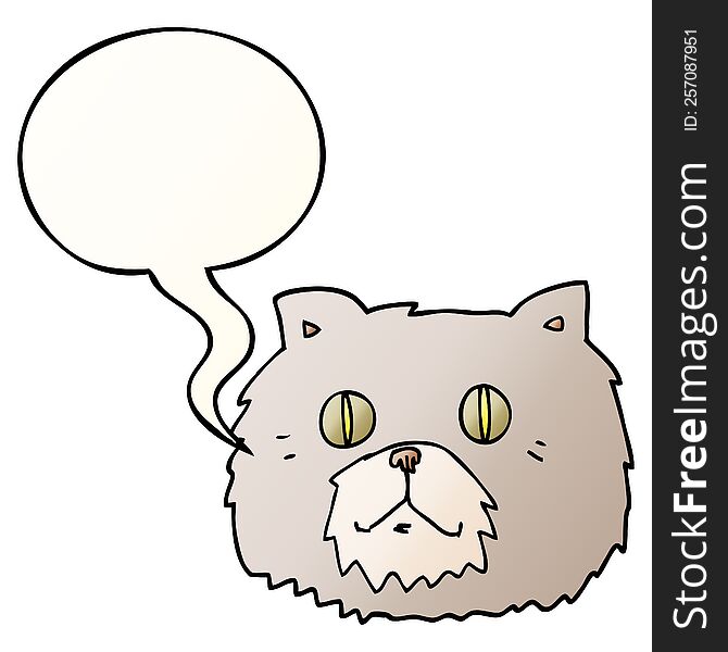 cartoon cat face with speech bubble in smooth gradient style