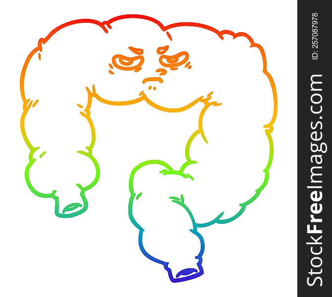 rainbow gradient line drawing of a cartoon angry colon