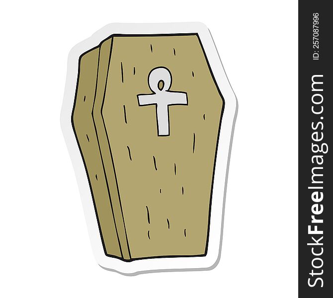 Sticker Of A Cartoon Spooky Coffin