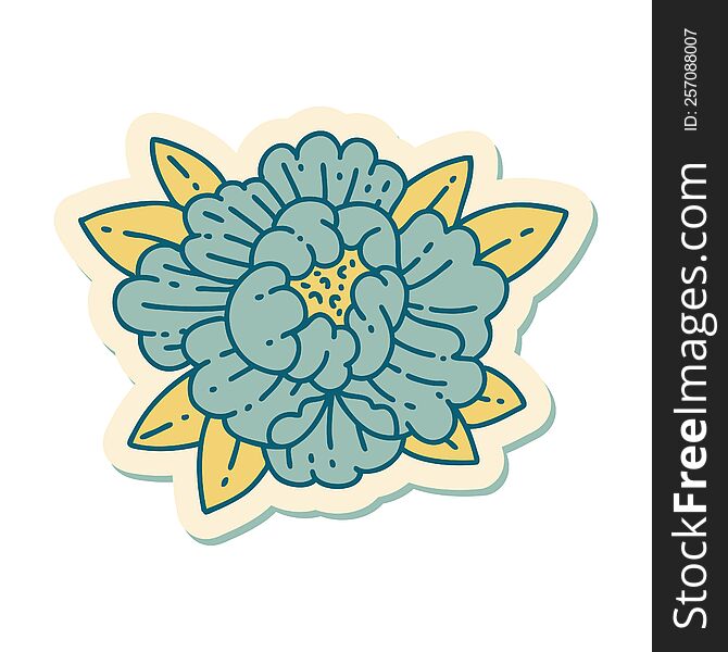 sticker of tattoo in traditional style of a blooming flower. sticker of tattoo in traditional style of a blooming flower