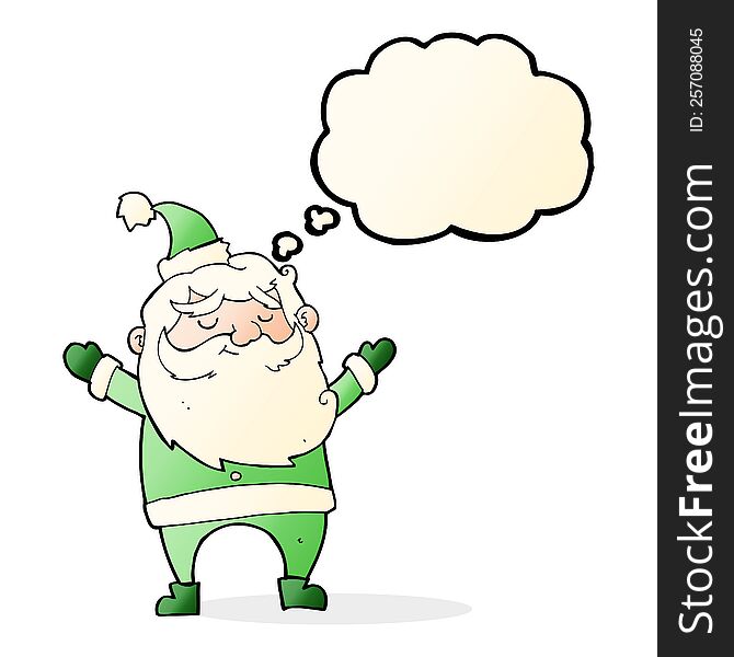 Cartoon Happy Santa Claus With Thought Bubble