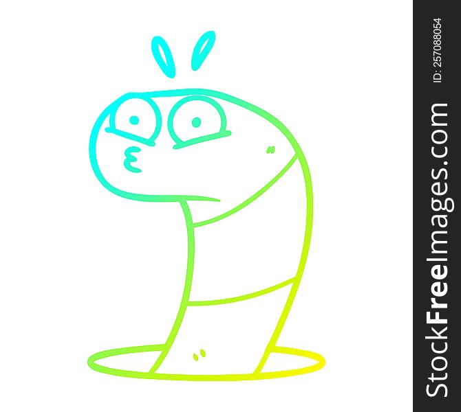 Cold Gradient Line Drawing Cartoon Surprised Worm