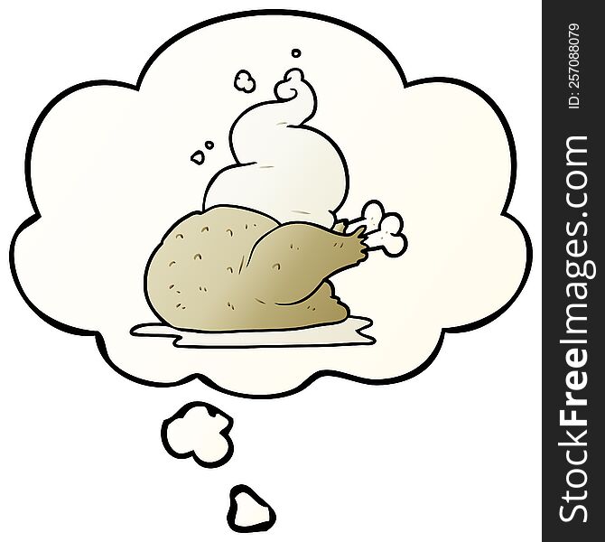 cartoon cooked chicken with thought bubble in smooth gradient style