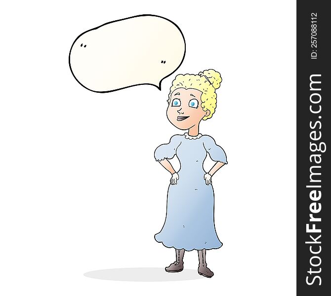 freehand drawn speech bubble cartoon victorian woman in dress