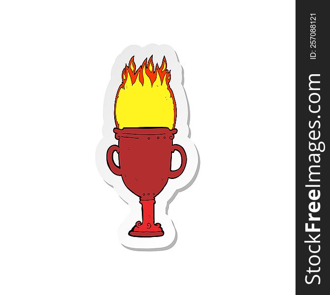 Sticker Of A Cartoon Flaming Trophy