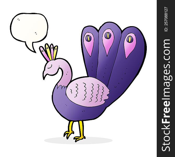 cartoon peacock with speech bubble