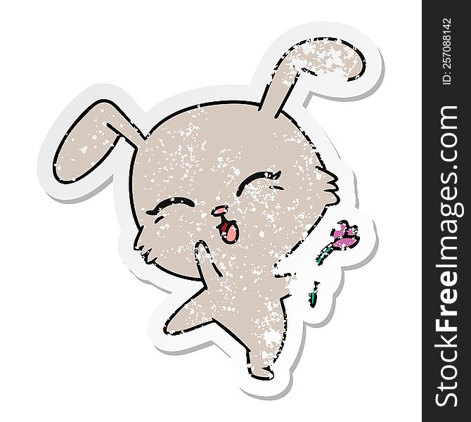 freehand drawn distressed sticker cartoon of cute kawaii bunny