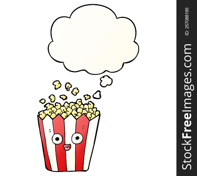 cartoon popcorn and thought bubble in smooth gradient style