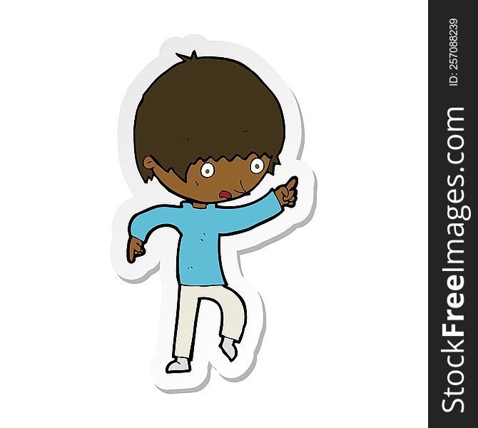 Sticker Of A Cartoon Worried Boy Pointing
