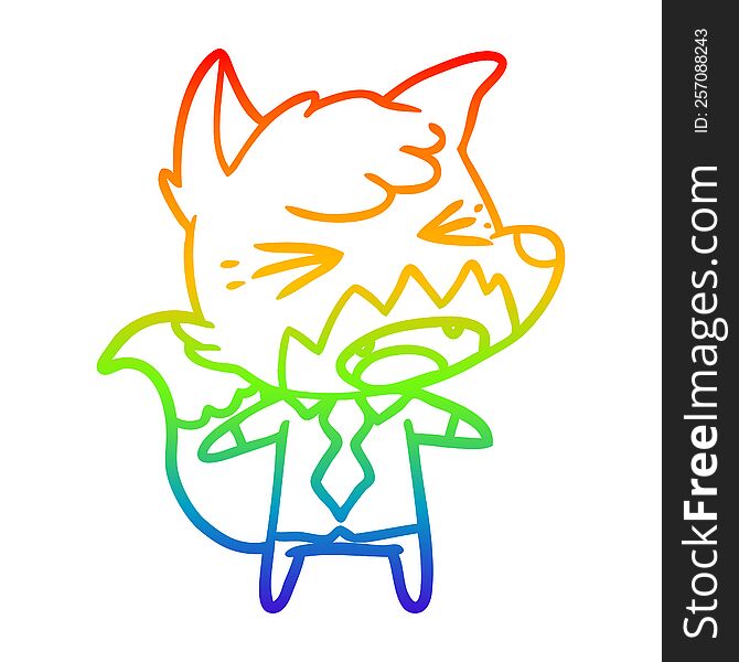 rainbow gradient line drawing of a angry cartoon fox boss