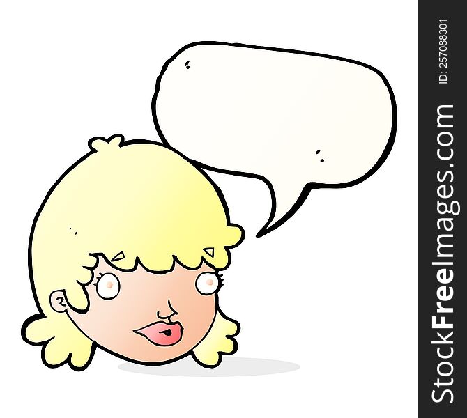 cartoon female face with surprised expression with speech bubble