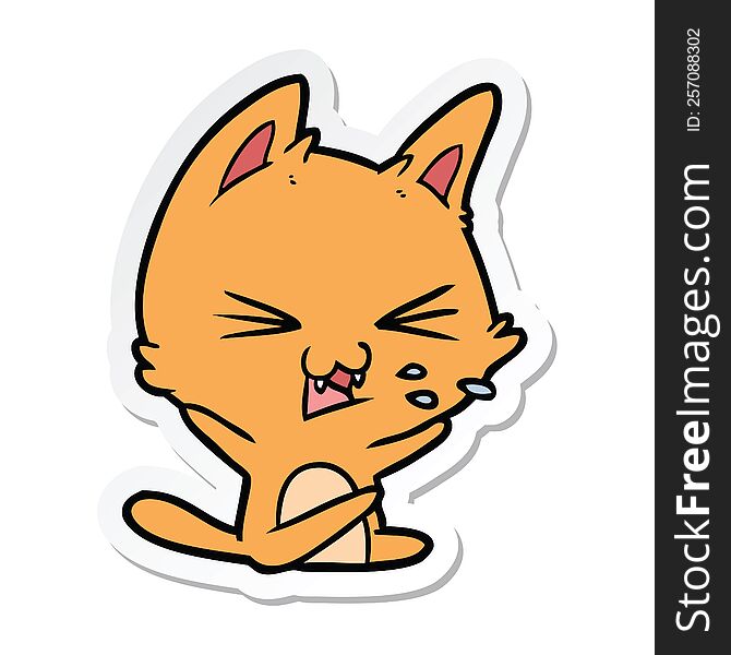 Sticker Of A Cartoon Cat Hissing