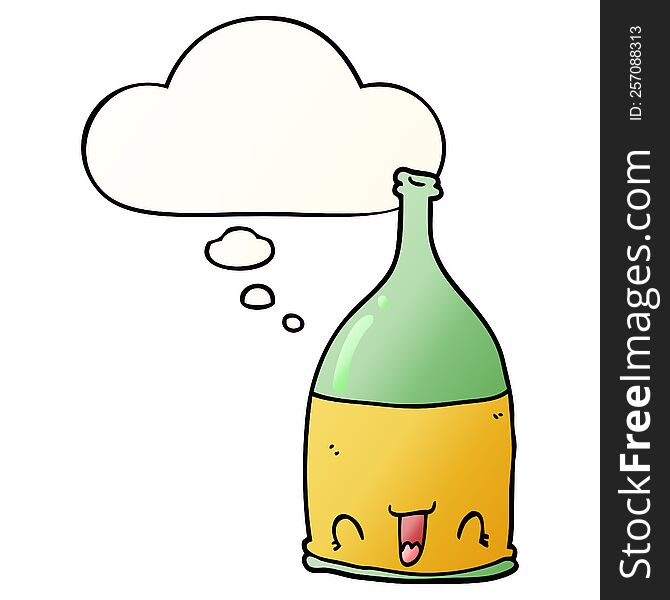 cartoon wine bottle with thought bubble in smooth gradient style