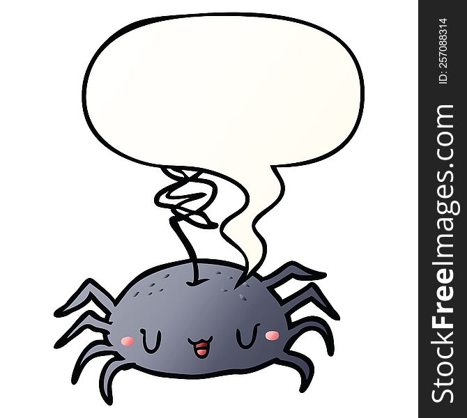 Cartoon Halloween Spider And Speech Bubble In Smooth Gradient Style