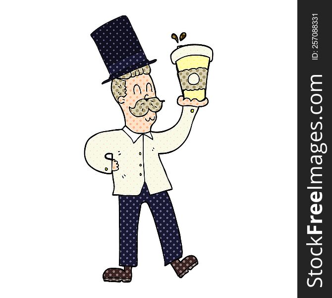 freehand drawn cartoon man with coffee cup