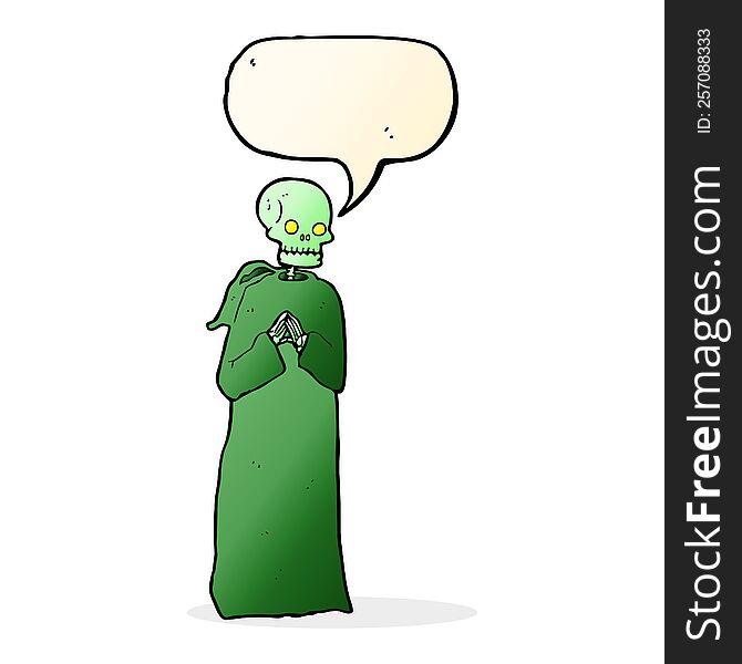 Cartoon Skeleton In Black Robe With Speech Bubble