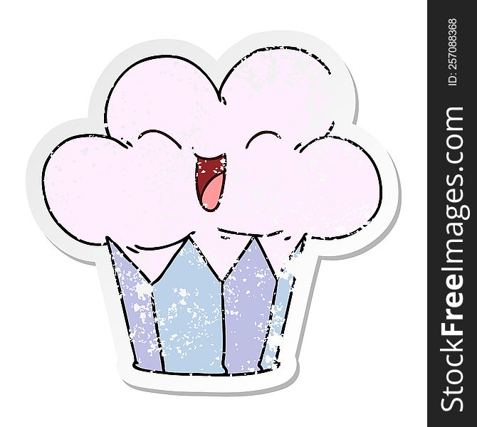 Distressed Sticker Of A Quirky Hand Drawn Cartoon Happy Cake