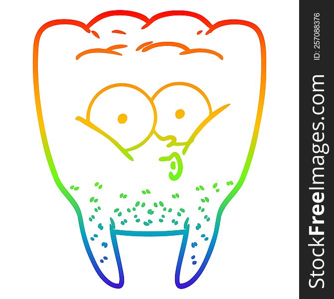 Rainbow Gradient Line Drawing Cartoon Whistling Tooth