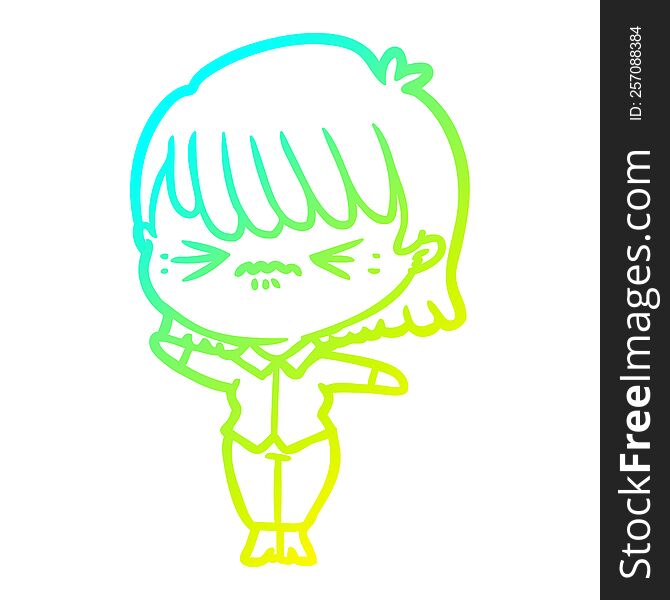 Cold Gradient Line Drawing Annoyed Cartoon Girl