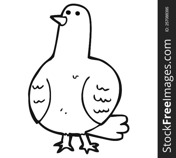 freehand drawn black and white cartoon bird