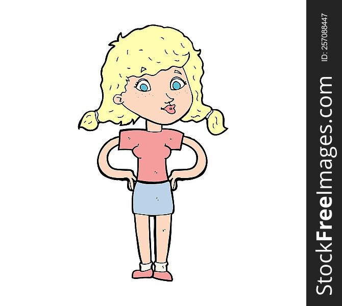 Cartoon Pretty Girl With Hands On Hips